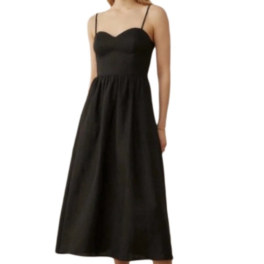 Reformation Zander Black Linen Midi Dress - Sz 2